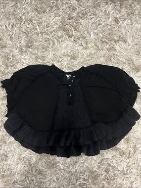 POL Black Ruffle Peplum Button-Front Blouse